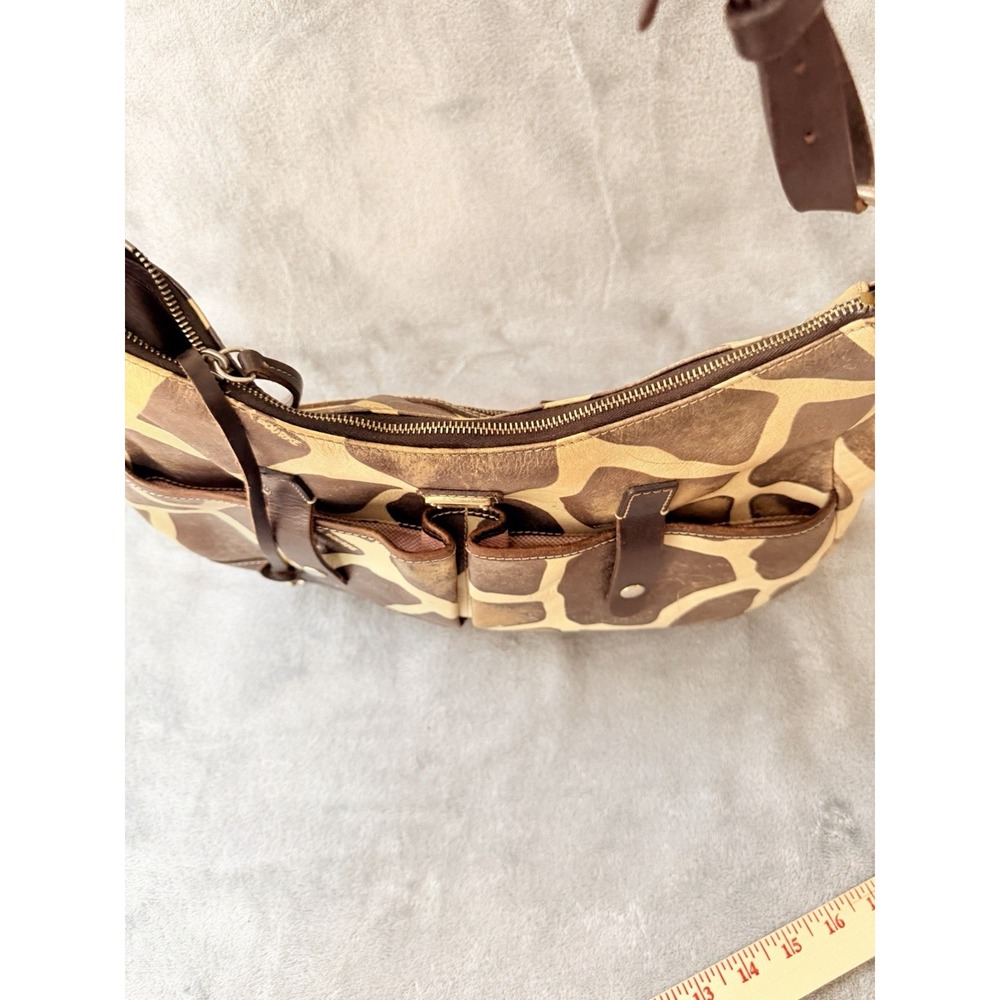 Dooney & Bourke Giraffe Print Leather Trim Hobo Shoulder Bag Zipper Earthy Boho - Picture 8 of 9
